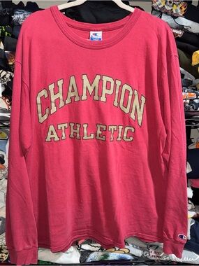 Vintage 80s-90s Champion Athletic Red Longsleeve Spellout Shirt Size Xl